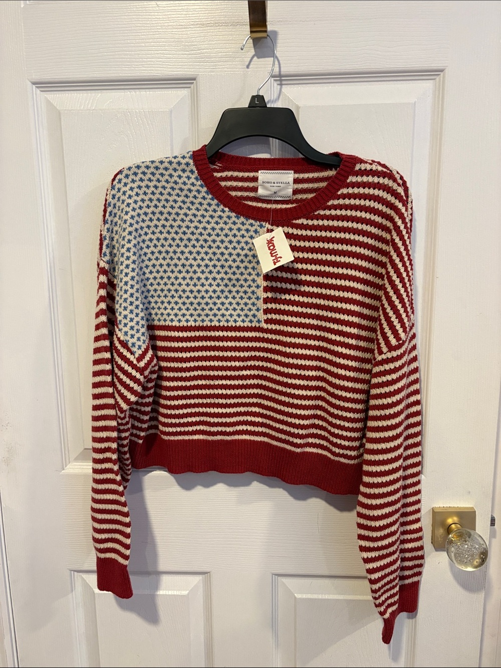BNWT SOHO & STELLA Striped Red & White Knit Sweater with Blue Star Accent Size M